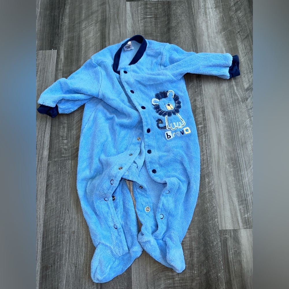 Blue Fleece Kids One Piece with Lion Design